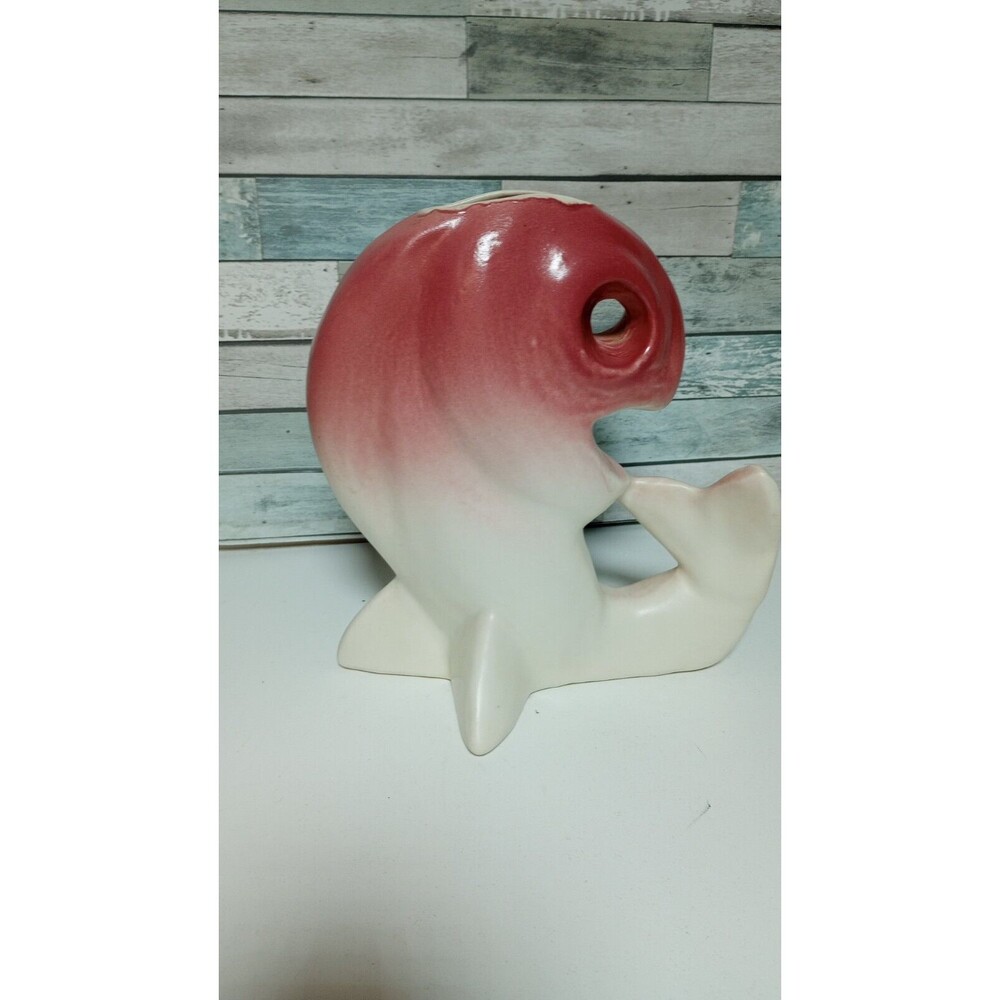 Vintage Dryden '92'  Pottery Whale Fish Vase Pink Drip Glaze Rare MCM Na… - Picture 3 of 9
